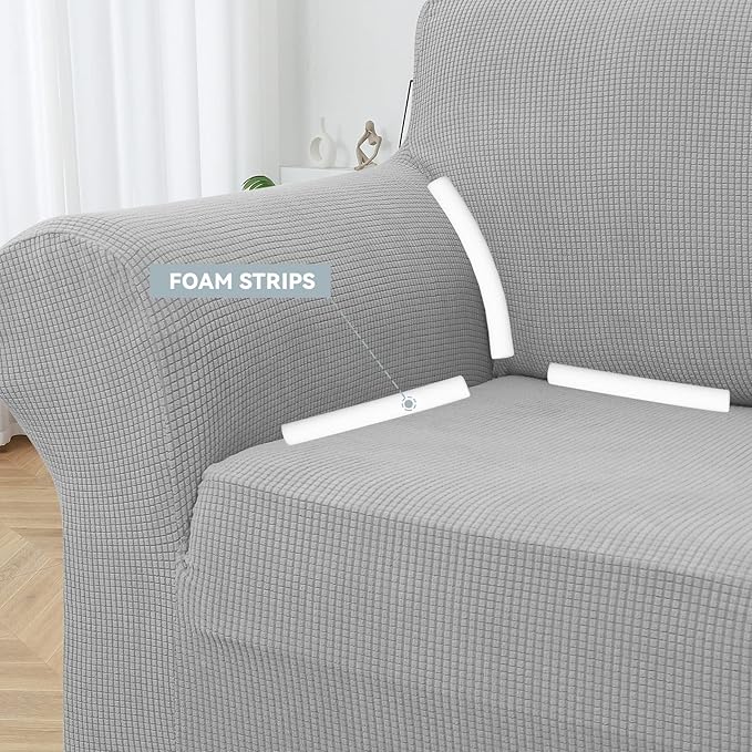 LURKA Stretch Oversized Sofa Slipcovers 1 Piece Couch Covers for 3 Cushion Couch Sofa Furniture Protector Full Sofa Covers with Elastic Bottom for Kids and Pet (X-Large, Sliver)