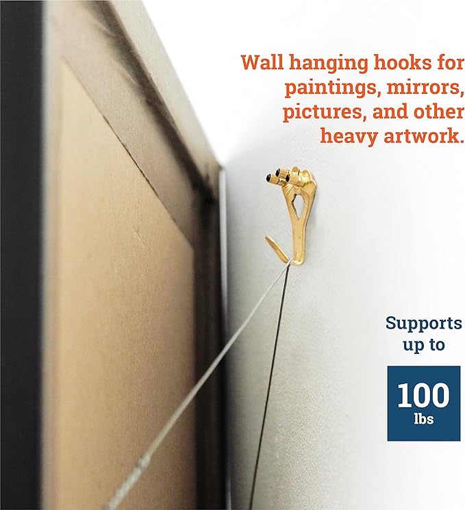 100 lb Picture Hangers, 10 Pack with Nails - Picture Hanging Hooks, Picture Hanging Hardware, Frame Hooks or Hangers, Heavy Duty Picture Hangers, Mirror Hanger - for Drywall and Plaster