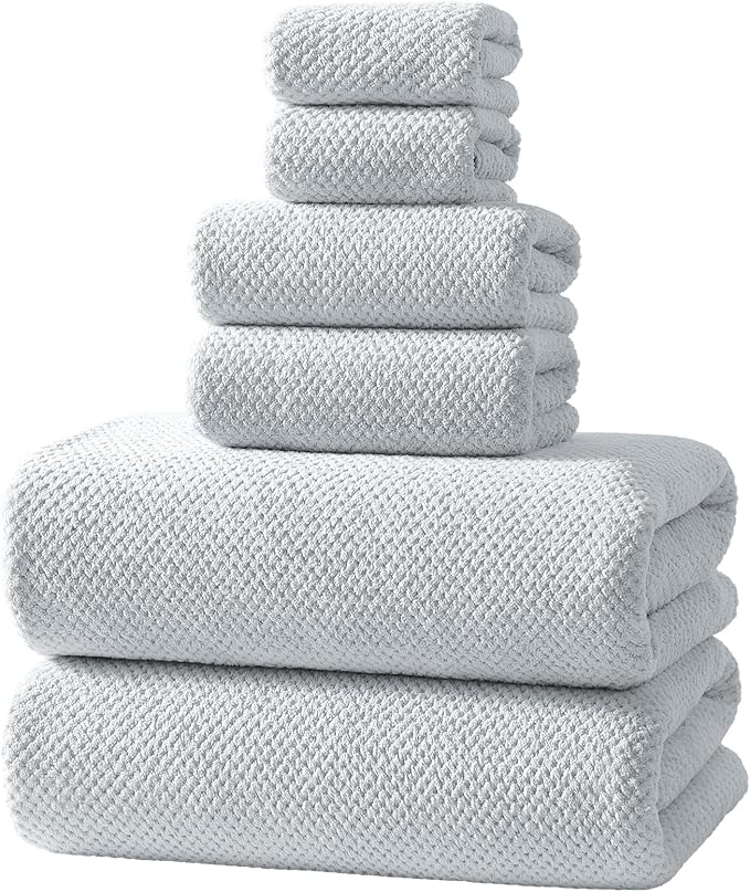 REDKISS 6 Piece Premium Towel Set, 2 Bath, 2 Hand, and 4 Wash Cloths, Ultra Soft Cotton, Highly Absorbent Towels for Bathroom, Gym, Hotel, and Spa,Ideal for Everyday use,Light Grey