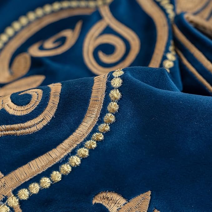 Aeckself European Floral Pillow Cover 16x16 Inch, Luxury Velvet Embroidered Decorative Throw Pillow Cover for Couch Bedroom Living Room, Navy Blue and Gold