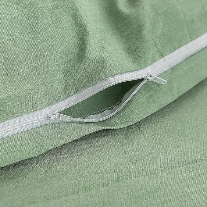 FACE TWO FACE Bedding Duvet Cover Set100% Washed Cotton Duvet Cover Linen Like Textured Breathable Durable Soft Comfy (Twin, Green)