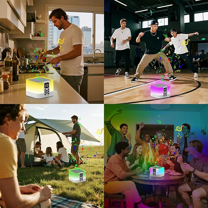 Night Light Bluetooth Speaker, Digital Alarm Clock, Touch Bedside Lamp for Bedroom, Sound Machine with White Noise, Dimmable Warm Light, Multi-Color Changing, Best Gifts for Teenage Boys Girls