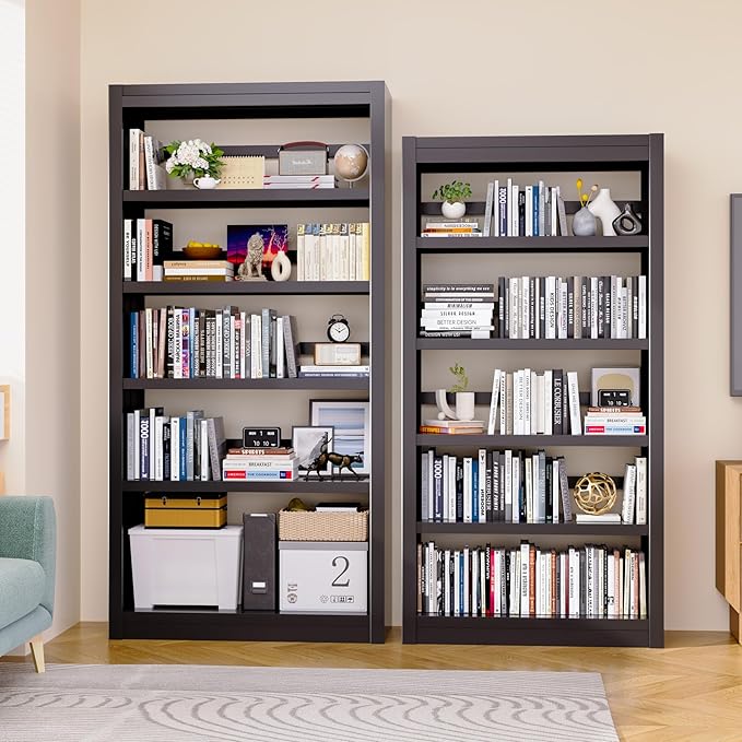 Bookshelf,6-Tier Adjustable Steel Book Shelf,61" H Heavy Duty Metal Bookcase for Home/Office/Garage,Black Shelf (Black, 61" Tall)