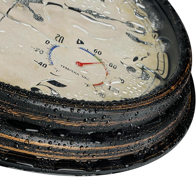 zyzamay 16 Inch Black Gold Vintage Indoor/Outdoor Wall Clock with Thermometer & Hygrometer & Waterproof, Large Silent Sweep Numerals, Perfect for Porch, Garden, Pool