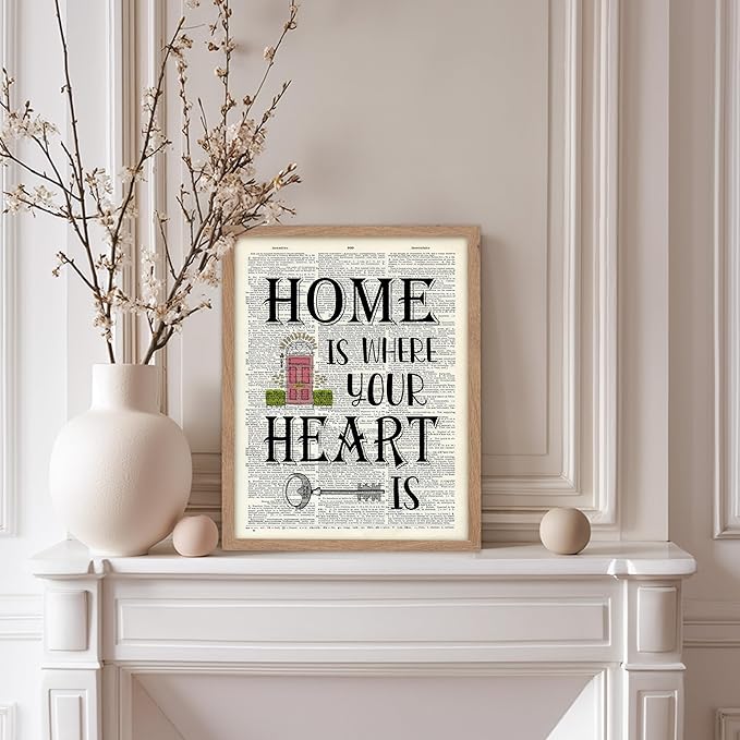 Poster Master Dictionary Art Poster - Home Is Where Your Heart Is Print - Motivational Art - Gift for Men & Women - Inspiring Wall Decor for Dorm, Bedroom or Living Room, 11x14 Beige Framed