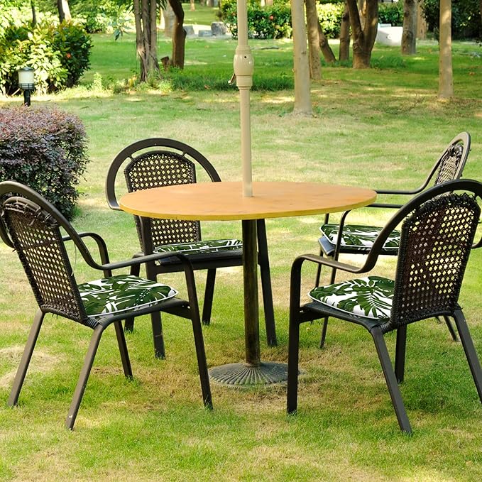 Set of 4 Outdoor Chair Cushions with Ties,Water Repellent Patio Chair Pads 17"x 16" for Outdoor Furniture,Round Corner Seat Cushions for Garden Yard Kitchen Palm Green