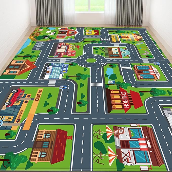 Kids Carpet Playmat, Kids Rug for Playroom Car Mat Town City Road Map Playmat, Extra Large Boys Kids Car Track Play Rug Bedroom, Living Room (Style Four, 110.2 X 78.7 INCH)