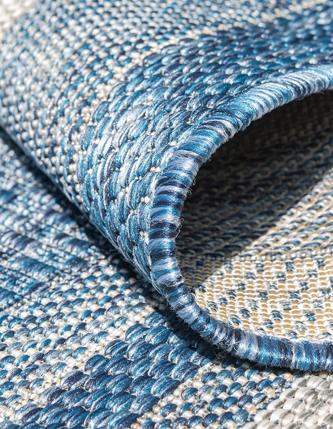 Unique Loom Outdoor Border Collection Area Rug - Soft Border (2' 2" x 3' 7" Hearth, Blue/ Ivory)