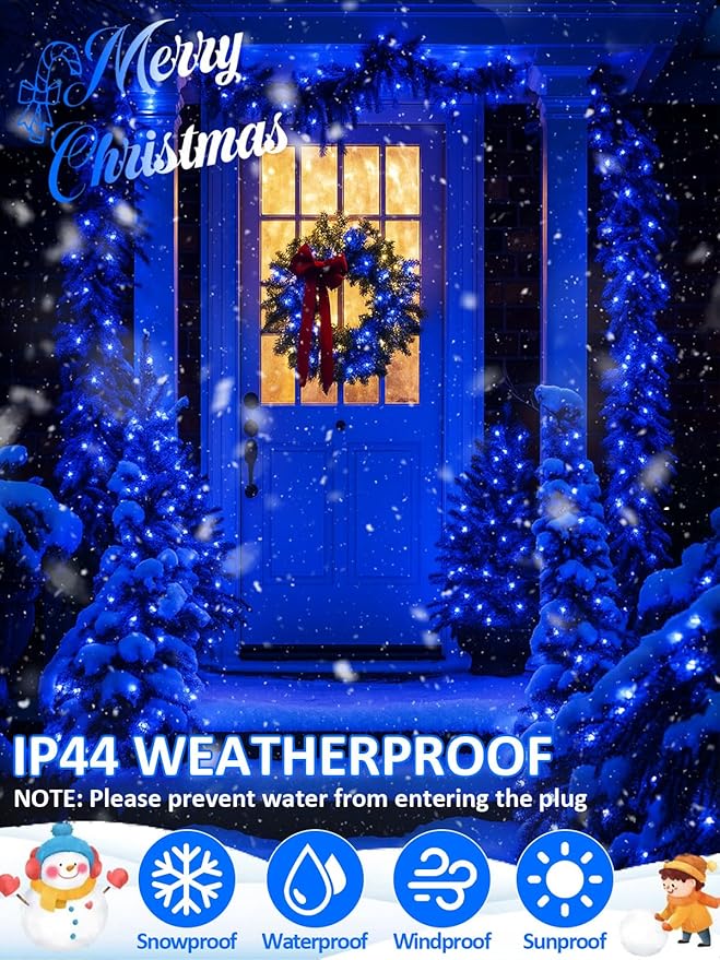 Voice Controlled Smart Christmas Lights Outdoor, 75.8ft 200 LED Extendable String Lights with 7 Voice Commands, 12 Modes & Timer, Waterproof Christmas Decorations for Party Tree Garden (Blue)