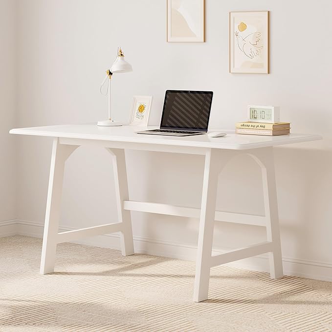 IOTXY Solid Wood Writing Table - 48" W x 24" D Minimalist Computer Desk for Home Office, Work, Study, Creativity, and PC Workstation, White