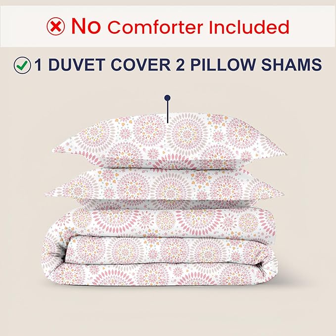 Kotton Culture 3 Pc Twin Size Duvet Cover Set- 100% Egyptian Cotton Sateen 600 Thread Count Ultra Soft Premium Durable Comforter Cover Zipper Closure & Corner Ties (Mandala, Twin/Twin XL 68" X 90")
