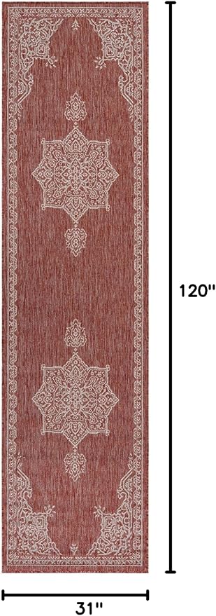 Unique Loom Outdoor Traditional Collection Area Rug - Antique (2' 7" x 10' Runner Rust Red/Ivory)