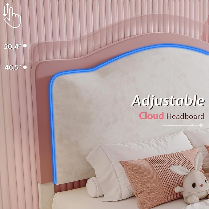 Jocisland Full Bed Frame with 51" Tall & Thick Adjustable Headboard, Storage Drawers, RGB LED Lights, No Box Spring Needed, Velvet Upholstered, Cream