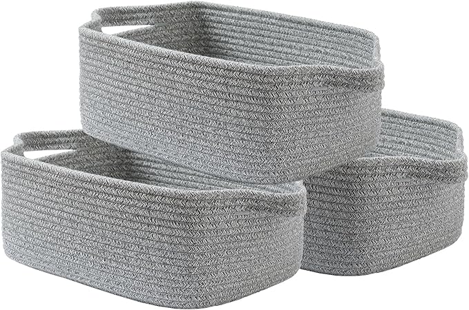 KALLAX Small Woven Basket, 14 x 10 x 5.6 Inches, Small Storage Baskets for Organizing, Gift Baskets Empty, Cute Rope Shelf Closet Storage Bins for Shelves, Dog Toy Basket, Mixed Grey