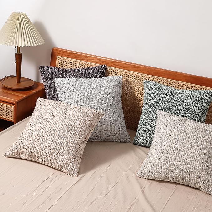 Striped Throw Pillow Covers 22x22 Set of 2 Green Textured Boucle Chic Morden Boho Accent Farmhouse Square Decorative Couch Pillow Covers for Home Decor Bed Sofa Living Room