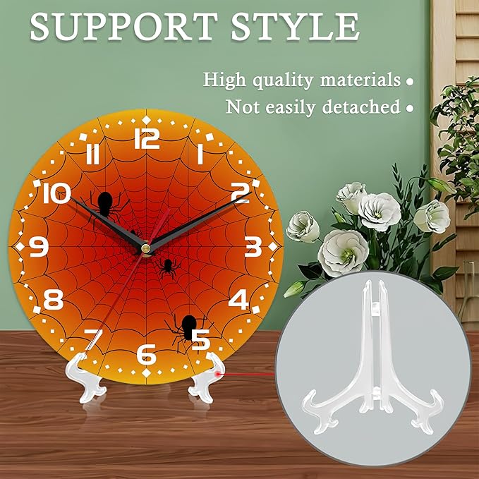 Wall Clock,Orange Spider Web Wall Clocks Wooden Art Hanging Clock Silent Non-Ticking Wall Clocks Battery Operated Round Home Arabic Numeral 10 Inch