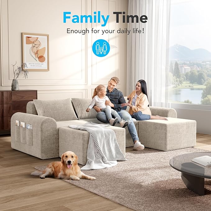 Cloud Sectional Couch with 2 Ottomans & 3 Pillows, U Shaped Modular Sofa for Living Room, Deep Seat Comfy Boneless Couch for Small Spaces, Chenille Fabric, No Assembly Required, 72H to Restore