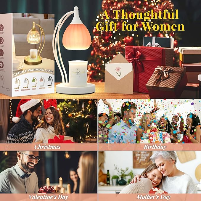 Candle Warmer Lamp, Electric Candle Warmer Lamp with Timer, Dimmable Candle Lamp with 2 Bulbs, Wax Melts Warmer for Scented Jar Candles, Home Decor Room Decor, House Warming Gifts Light Pink