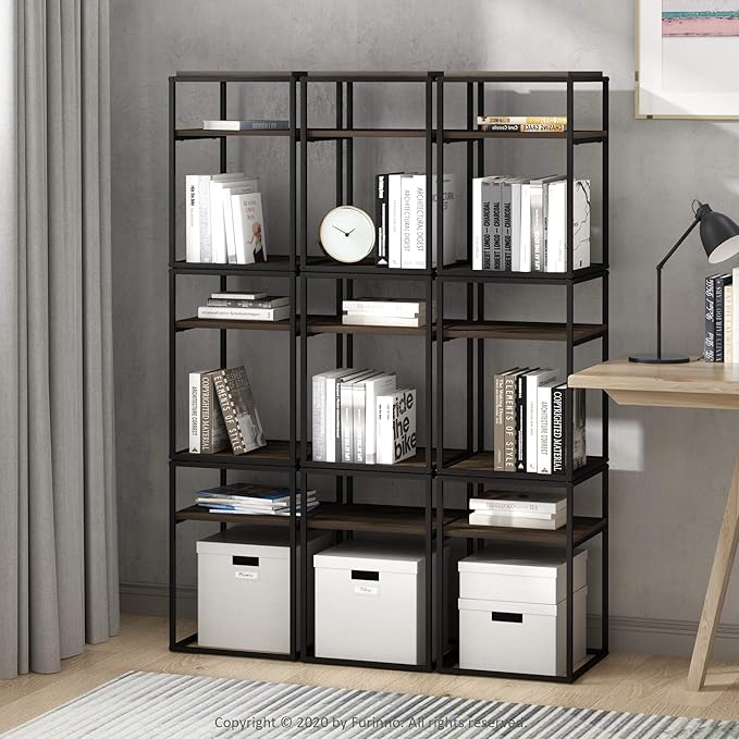 Furinno Simplistic End Side Night Stand/Bedside Table with Stainless Steel Tubes, Stackable Metal Frame, French Oak Grey