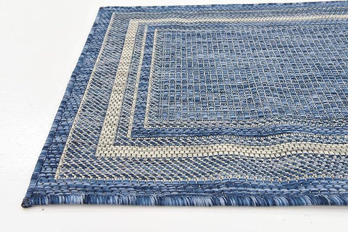 Unique Loom Outdoor Border Collection Area Rug - Soft Border (2' x 6' 1" Runner, Blue/ Ivory)
