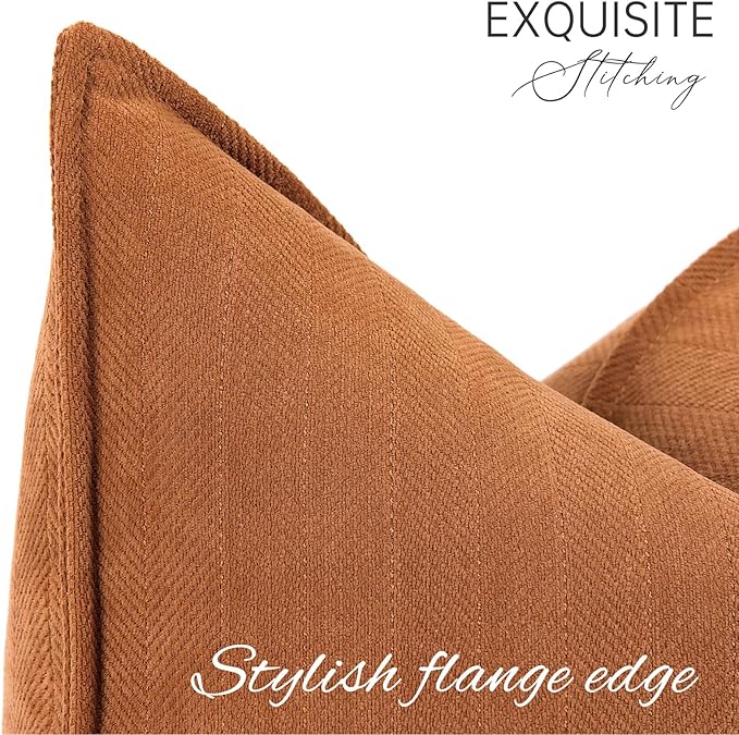 ZWJD Orange Pillow Covers 16x16 Set of 2 Chenille Throw Pillow Covers with Elegant Design Soft and Luxurious Decorative Throw Pillows for Couch, Bed, and Home Decor
