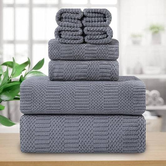 8 Piece Oversized Bath Towels Set Gray,2 Extra Large Bath Towel Sheets,2 Hand Towels and 4 Washcloths 600 GSM Highly Absorbent Quick Dry Towels Set for Bathroom Hotel