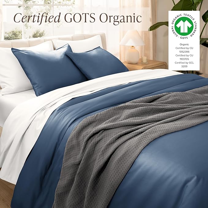 Bare Home 100% Organic Cotton Sateen Duvet Cover Set - Full/Queen Size - 400 Thread Count - Smooth Sateen Weave - Warm & Luxurious - Duvet Cover (Full/Queen, Bering Sea)