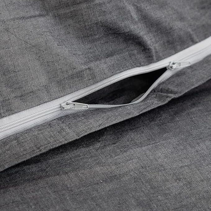 FACE TWO FACE Bedding Duvet Cover Set 3 Pieces 100% Washed Cotton Duvet Cover Linen Like Textured Breathable Durable Soft Comfy (King, Gray)