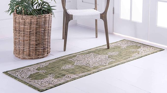 Unique Loom Outdoor Traditional Collection Area Rug - Antique (2' x 6' 1" Runner, Green/ Gray)