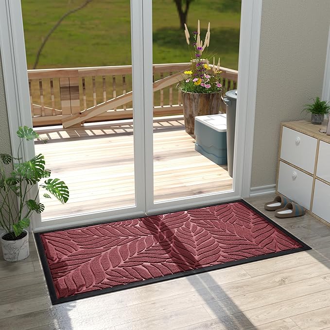Yimobra Front Door Mat Outdoor Indoor, 47x24 All-Season Waterproof Welcome Mat, All-Weather Outside Entrance Mat, Non-Slip Patio Porch Doormat, Low Profile, Fade Resistant, Red