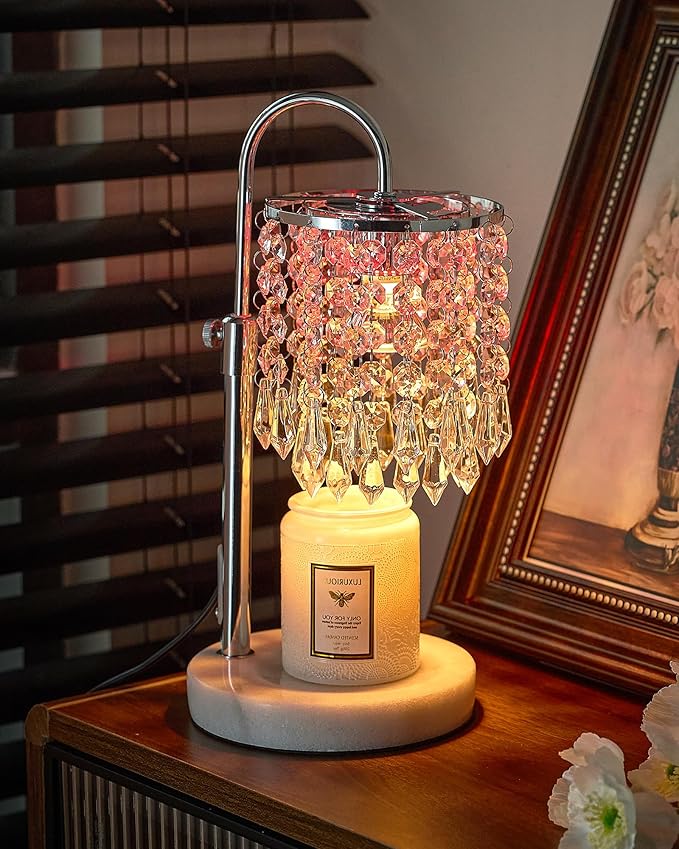 Candle Lamp Warmer with RGB Mode for Adjustable Height, Candle Warmer Lamp with Marble Base for Adjustable Height, Crystal Candle Warmer Lamp for Jar Candles, House Warming Decor Gifts, Silver