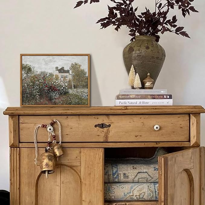 Floating Framed Vintage Monet Canvas Wall Art, Classical Rustic Farmhouse Landscape Wall Decor Paintings, Natural Floral Artwork Pictures Posters Prints for Living Room Bedroom 8x10 inch