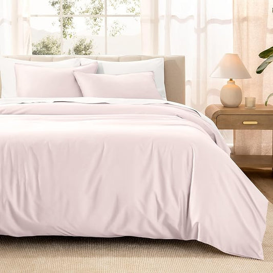 Bare Home 100% Organic Cotton Sateen Duvet Cover Set - Twin/Twin Extra Long Size - 400 Thread Count - Smooth Sateen Weave - Warm & Luxurious - Duvet Cover (Twin/Twin XL, Dusty Pink)