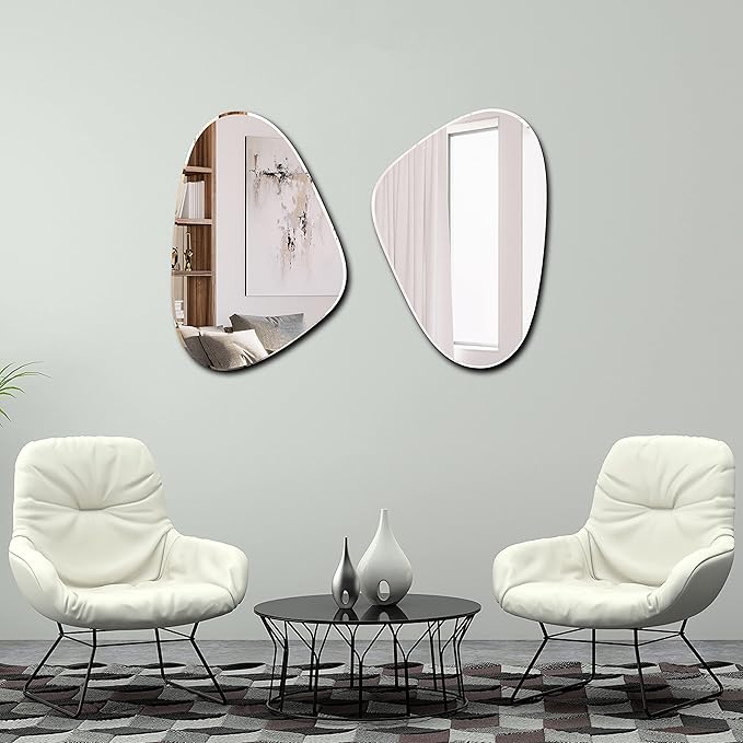 Yanliff Irregular Mirror Wall Decor.Modern Frameless Asymmetric Beveled Decorating Mirror for Wall(13.4X20inches).Silver