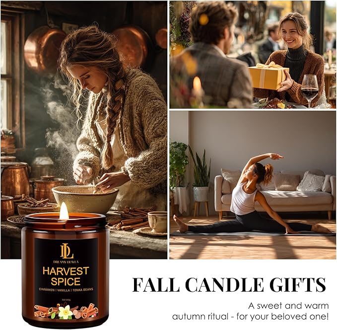 Fall Candle | Harvest Spice Scented Candle - Autumn Home Decor, 7oz Autumn Soy Candles with 50hr Burn Time, Holiday Thanksgiving Fall Gifts for Women Men