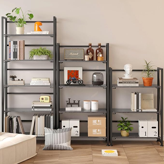 BHG Vintage Multifunctional Folding Bookshelf, No-Assembly Plant Stand Storage Rack Shelves for Home Office (Gray, 5-Tier)