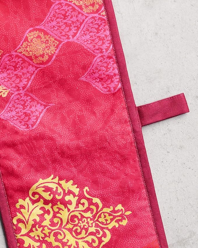 Maison d' Hermine Double Oven Mitt (7" x 35") 100% Cotton Heat Resistant BBQ Cooking Gloves with Loop for Thanksgiving Christmas Decorations Baking Cooking Barbeque Handling Hot Pan (Versailles)