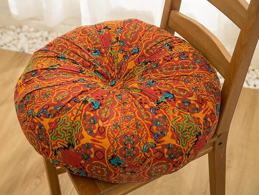 vctops Boho Cotton Linen Round Chair Seat Cushions for Dining Kitchen Office Chairs Patio Super Soft Printed Chair Pads Floor Pillow (Orange,22"x22")