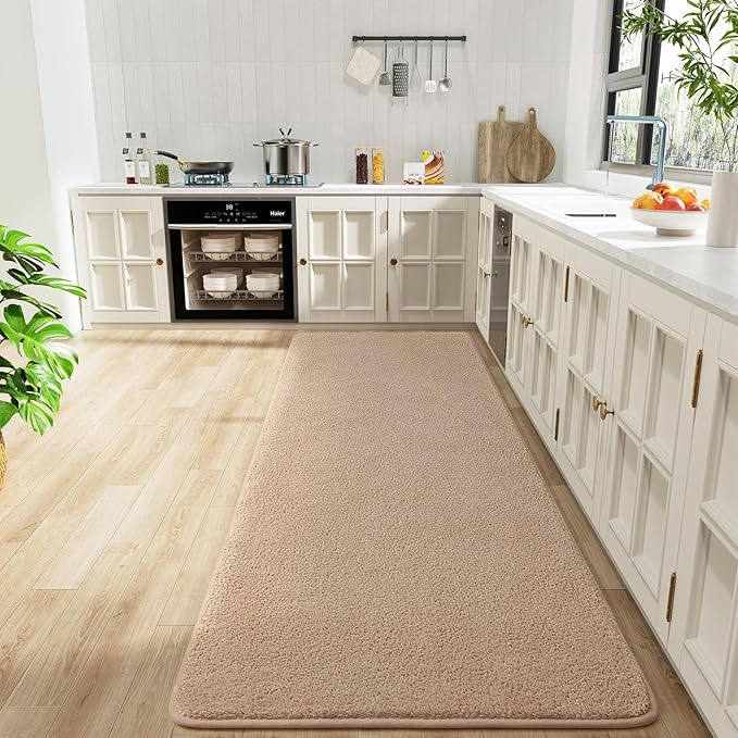 Soft Runner Rugs for Bedroom 2x6, Non Slip Runners for Hallway Kitchen Laundry Dorm Washable, Minimalist Low Pile Long Rugs for Boys Men Girls Kids, Beige