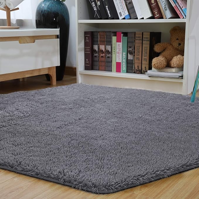 junovo Ultra Soft Rug for Nursery Children Room Baby Room Home Decor Dormitory Hexagon Carpet for Playhouse Princess Tent Kids Play Castle, Diameter 4.6 ft, Grey