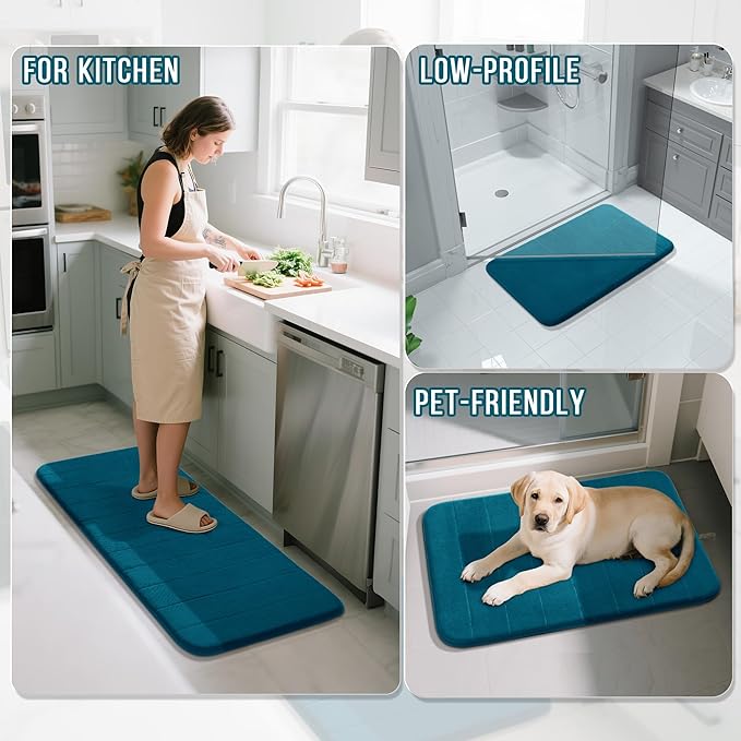 Yimobra Memory Foam Bath Mat, Super Soft Absorbent Bathroom Rug Non Slip 24x17 Inch, Quick Dry, Machine Washable Floor Carpet for Tub Shower, Home Decor Accessories, Peacock Blue
