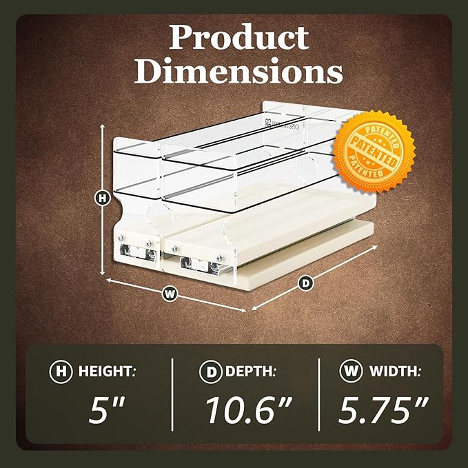 Vertical Spice Combo Spice Rack Drawer - Pull Out Pantry Organizers and Storage - Kitchen Cabinet Organizer - Seasoning Sliding Caddy - Made in USA (5.75" W x 5.00" H x 10.60" D, Partially Assembled)