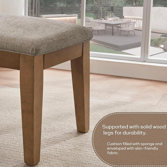 HUIMO Upholstered Entryway Bench, Bedroom Bench with Solid Wooden Legs, End of Bed Bench with Padded Seat for Living Room, Bedroom, Corners, Kitchen (Brown), 44*16*19, BEN1-2