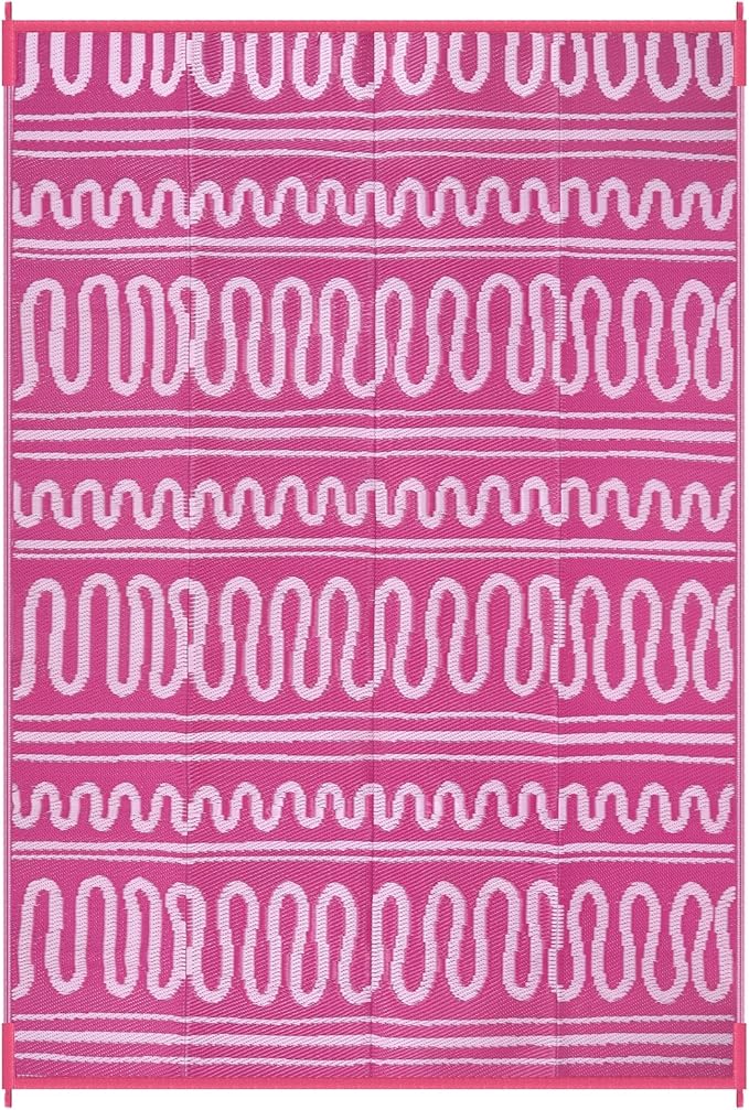 Beeiva Outdoor Waterproof Rug 8x10, Plastic Reversible Outdoor Camping Rug, Pink Patio Rug for Deck, Balcony, Backyard, Porch, Camping, Picnic - Pink