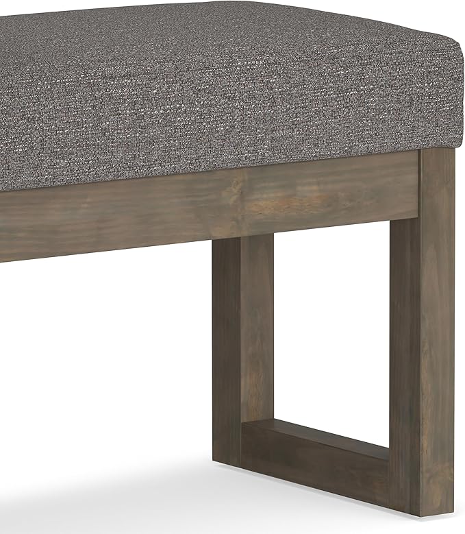 SIMPLIHOME Milltown 27 inch Wide Contemporary Rectangle Footstool Ottoman Bench in Pebble Grey Tweed Look Fabric, Assembled, for the Living Room and Bedroom