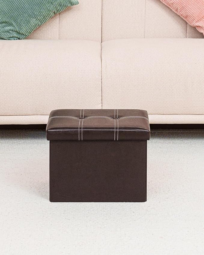 B FSOBEIIALEO Folding Storage Ottoman, Faux Leather Footrest Seat Coffee Table Toy Chest Kids, Brown 16.5"x12.6"x12.6"