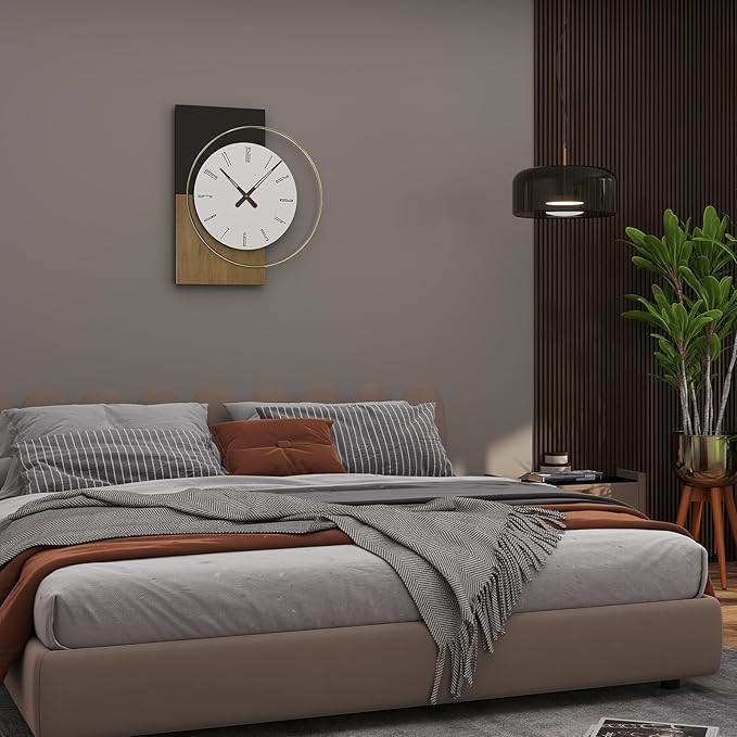 19x16 Inch Modern Silent Wall Clock Battery Operated, Wooden Farmhouse Decorative Clocks for Living Room, Bedroom, Kitchen, Office & Hallway – Non-Ticking Quiet Design