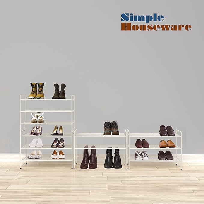 SIMPLE HOUSEWARE 3-Tier Stackable Mesh Shoe Rack, White