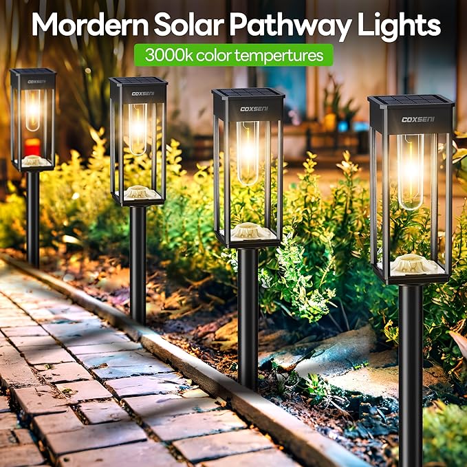 Solar Pathway Lights Outdoor 8 Pack, Waterproof IP65 Solar Powered Walkway Lights, 40LM Bright Outdoor Path Lighting for Landscape, Yard, Garden, Driveway, Warm White