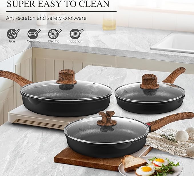 Vinchef Pots and Pans Set Non Stick, 12pcs Induction Cookware Set, Non Stick Frying Pans with Lid, Non Toxic Kitchen Cookware Sets, Pan Sets for Cooking, PFAS and PFOA Free